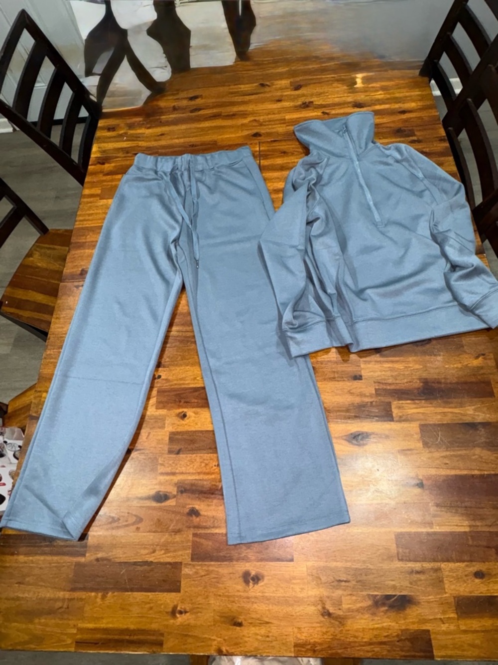 Women's Light Blue Track Pants & Zip Pullover Set